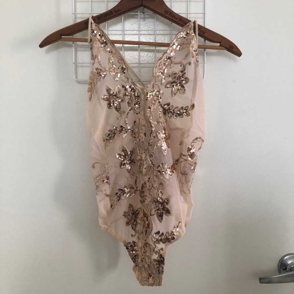 BRAND NEW rose gold lace sheer lingerie bodysuit
